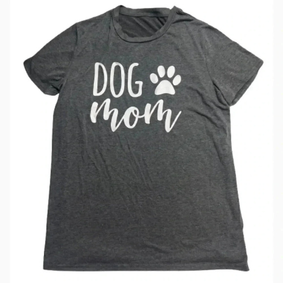 Dog Mom Tee  Heather Gray Crew Neck Short Sleeve T-Shirt size large - Picture 1 of 7